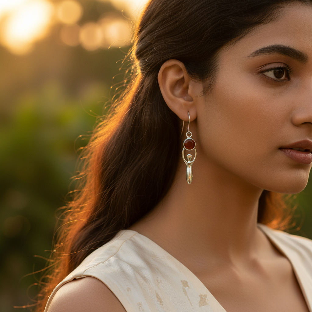 925 Sterling Silver Carnelian Goddess Earrings for Women