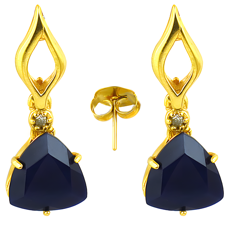 Famous Design Died Sapphire and Cz Brass Earring