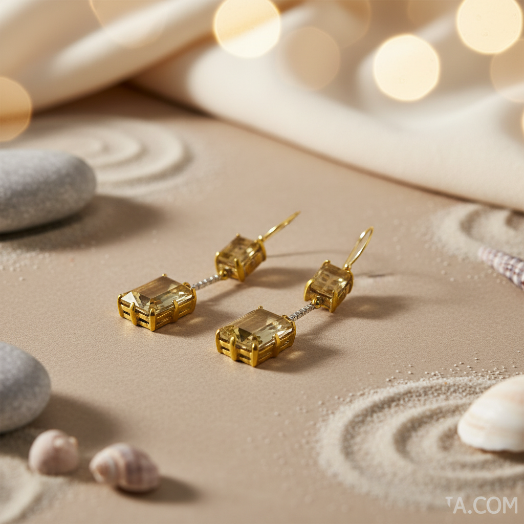 gold plating Citrine Drop Earrings | Rectangular Stone Dangle Jewelry