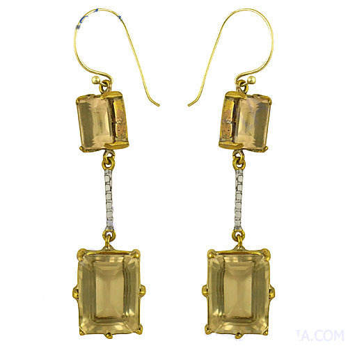 gold plating Citrine Drop Earrings | Rectangular Stone Dangle Jewelry