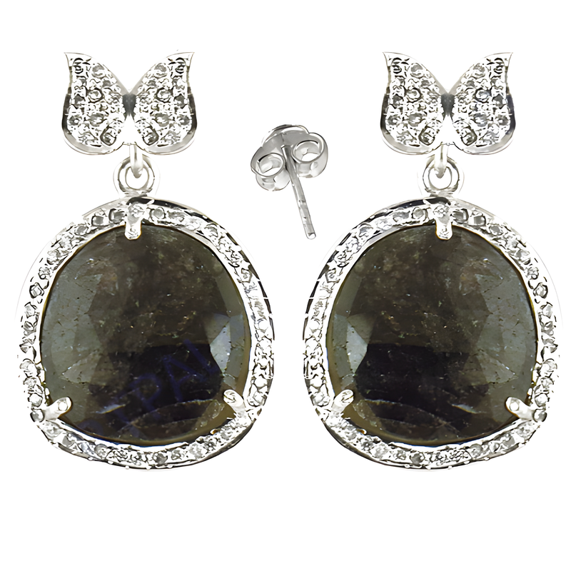 Luxurious Cubic Zirconia & Sapphire Silver Earring