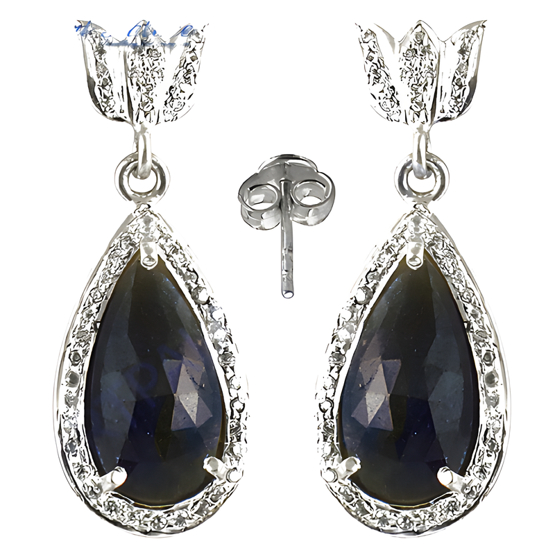 Hot Dazzaling Cz & Sapphire Silver Earring