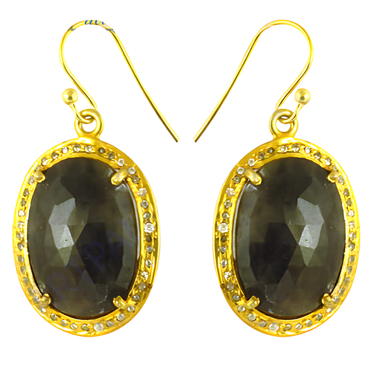 Expensive Gold Plated Silver Sapphire & Cz Earrings