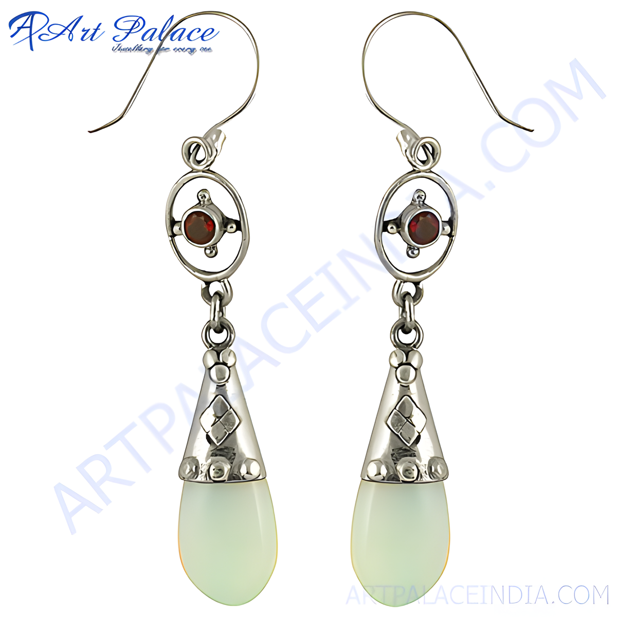 925 silver dangle earrings with teardrop opal gemstones, featuring a red accent and hook closure, perfect for women