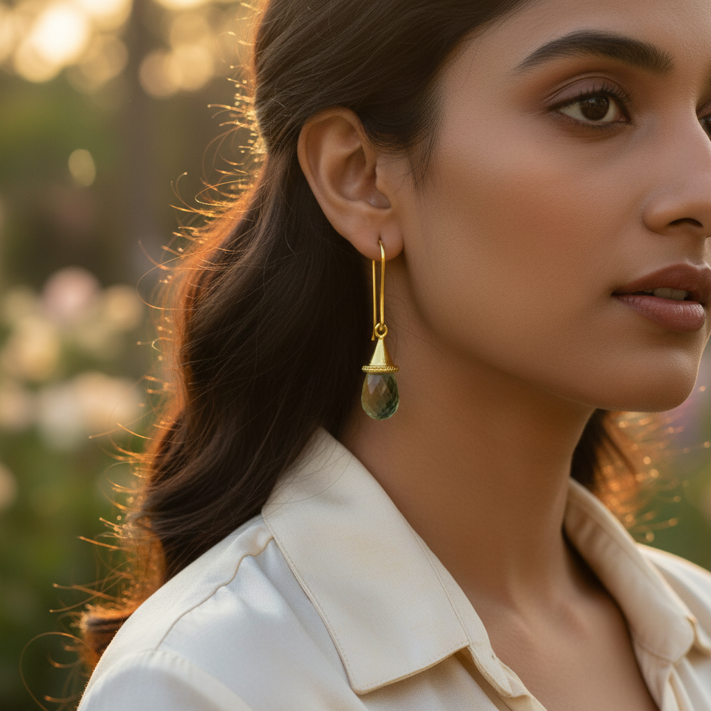 gold plating Green Amethyst Dangle Earrings for Women | Gift Jewelry