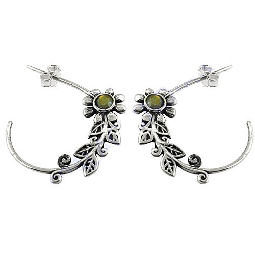 925 silver flower leaf hoop earrings for women | gift