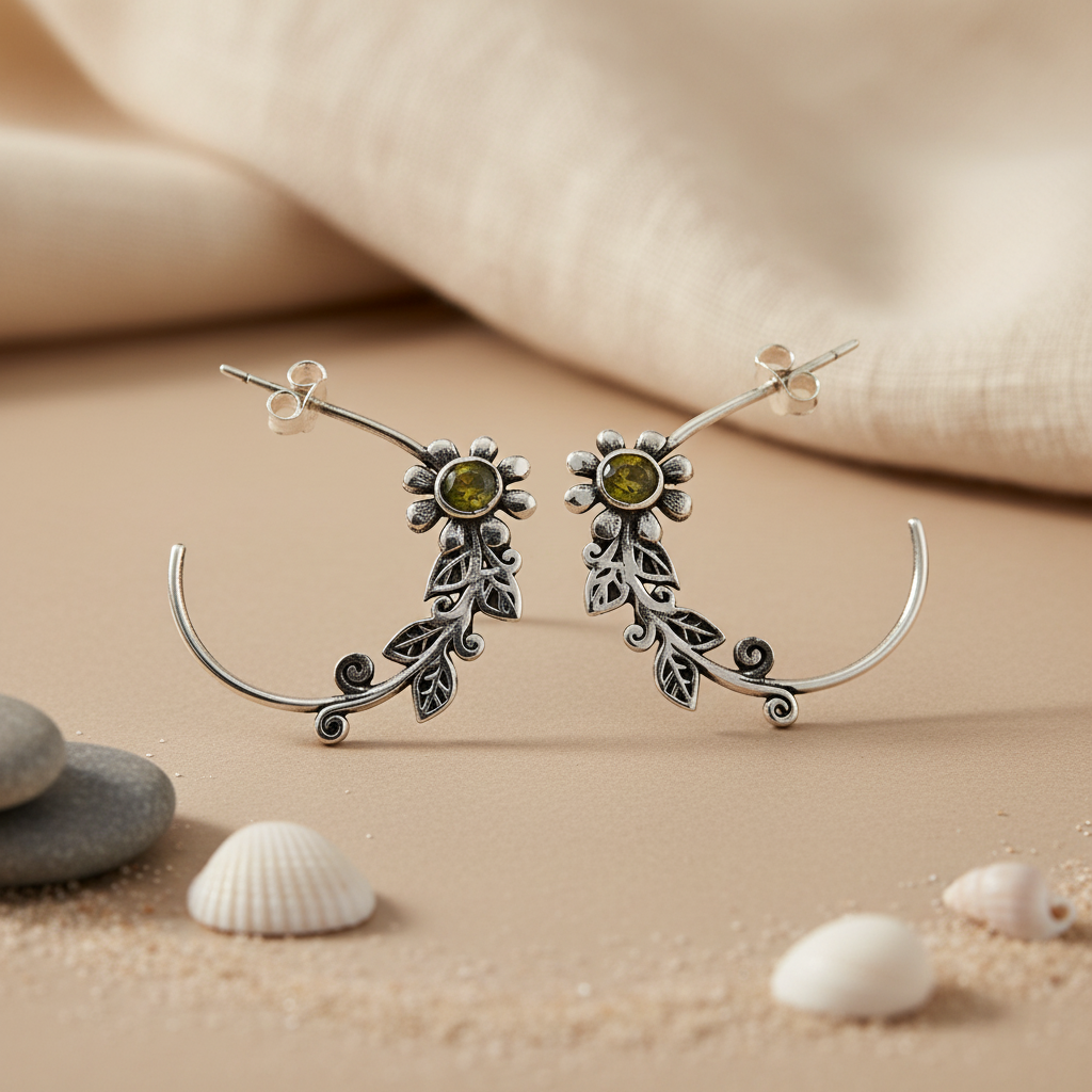 925 Silver Flower Leaf Hoop Earrings for Women | Gift