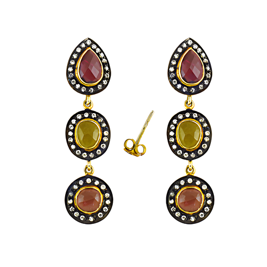 Luxury Cz & Tourmaline Silver Earring