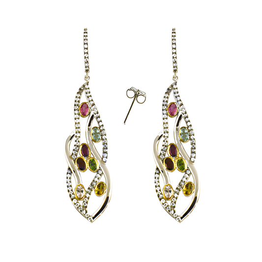 Fabulous Cz & Tourmaline Designer Silver Earring