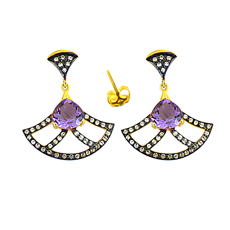 Party Wear Amethyst & CZ Designer Silver Earring