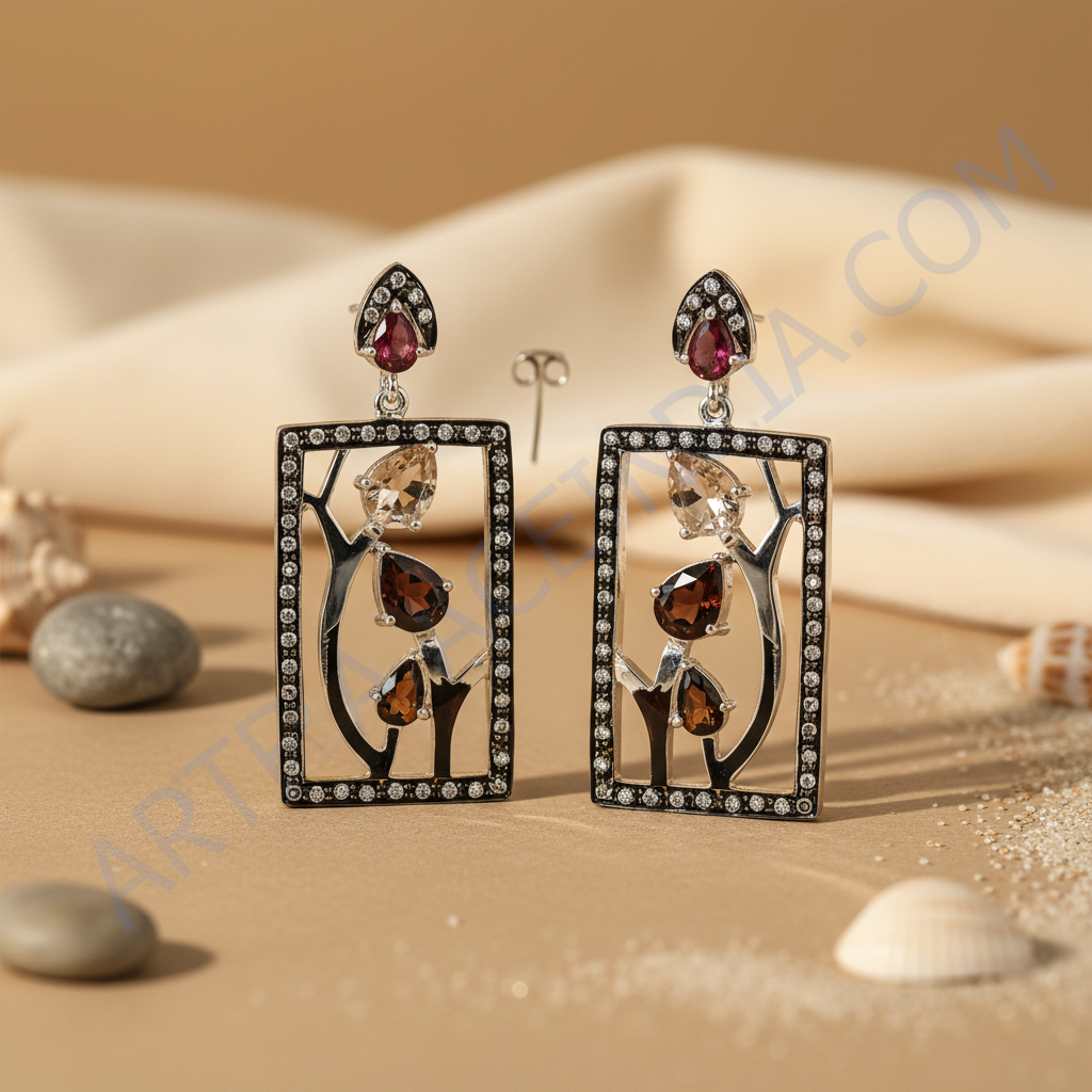 Gemstone rectangular earrings for women | statement jewelry