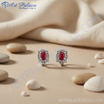Load image into Gallery viewer, Silver Ruby Stud Earrings for Women | Gemstone Jewelry
