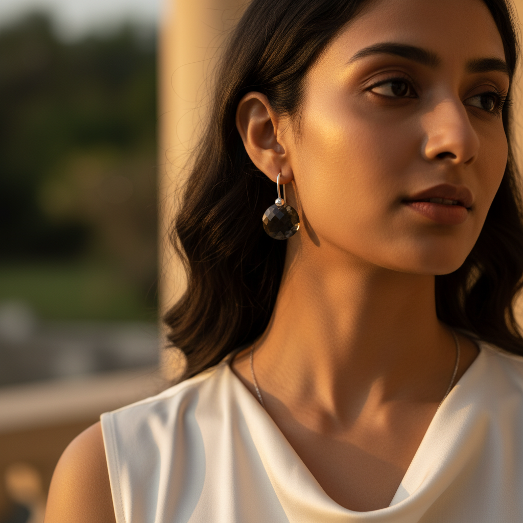 烟晶水滴耳环 | 925纯银 | 女士款