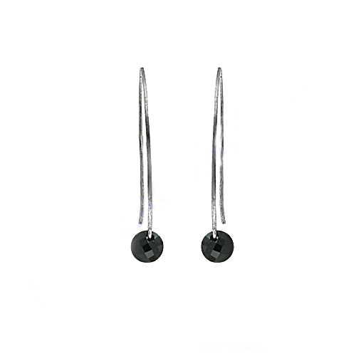 Silver drop earrings with black gemstone for women