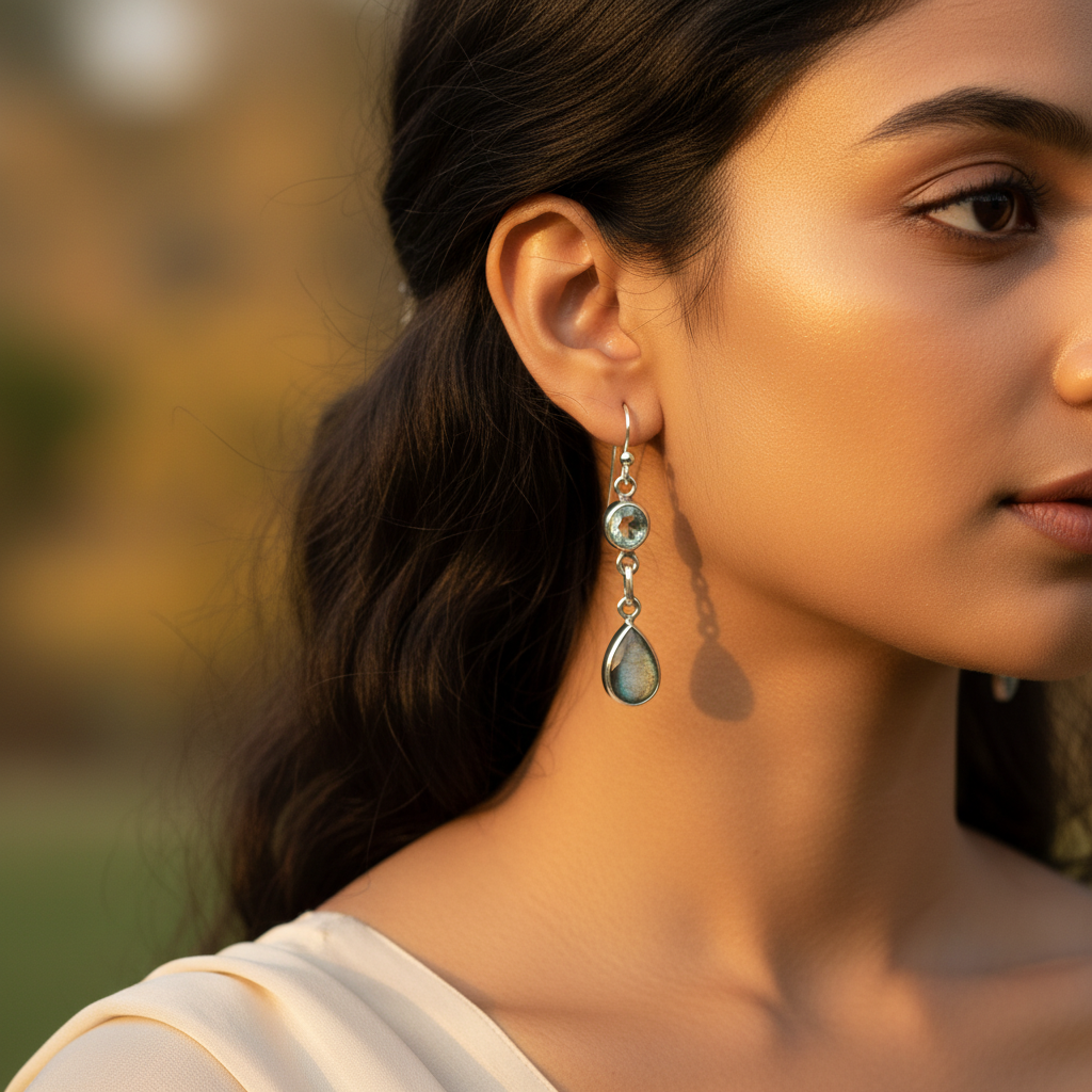 925 Silver Labradorite Drop Earrings for Women | Dangle Earrings
