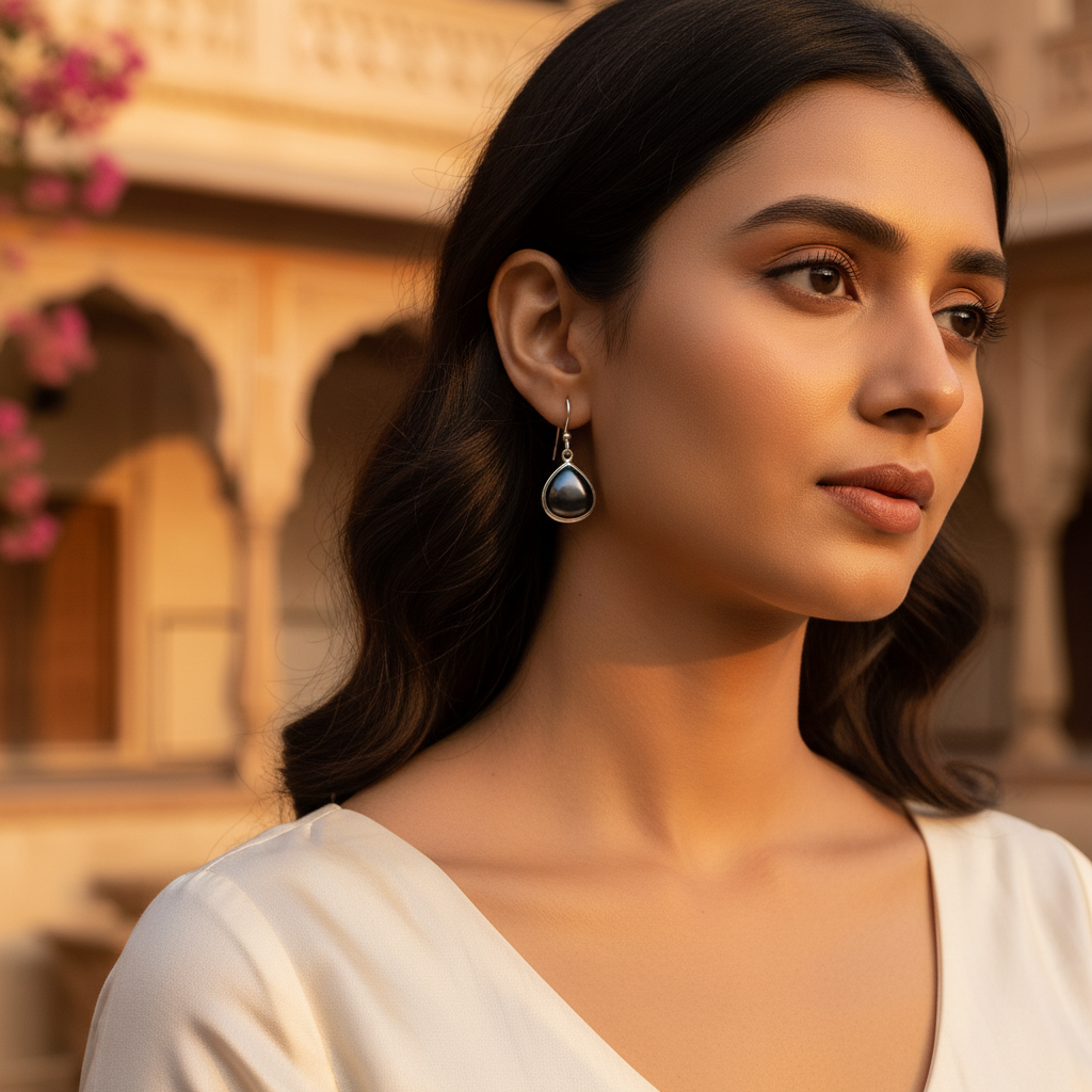 Black Pearl Teardrop Earrings | Sterling Silver | For Women