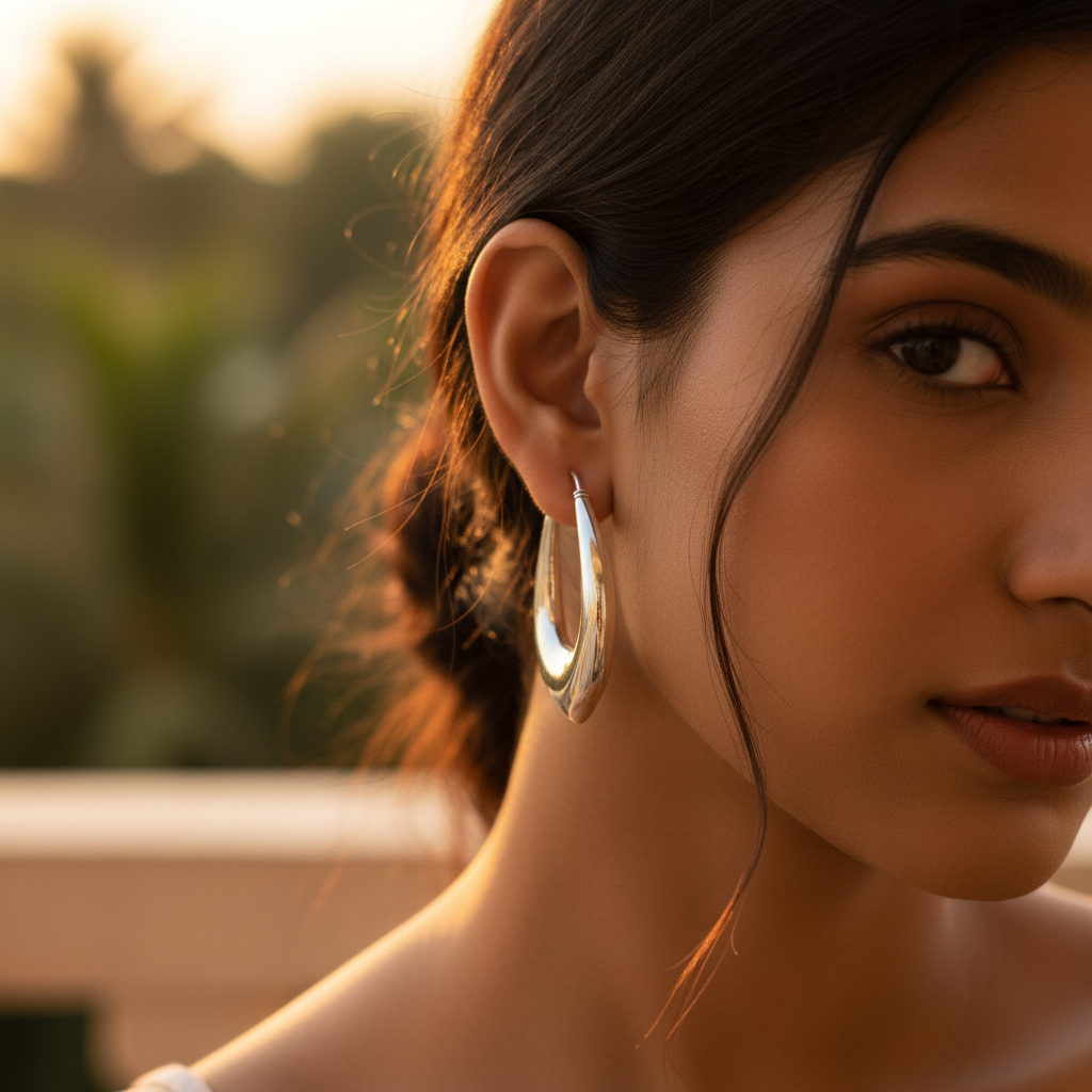 Silver Teardrop Hoop Earrings | Modern Jewelry for Women