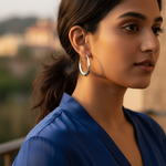 Load image into Gallery viewer, Silver Hoop Earrings for Women | Oxidized Tribal Design
