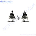 Load image into Gallery viewer, Sterling silver sailboat stud earrings, a stylish and unique nautical-themed jewelry.

