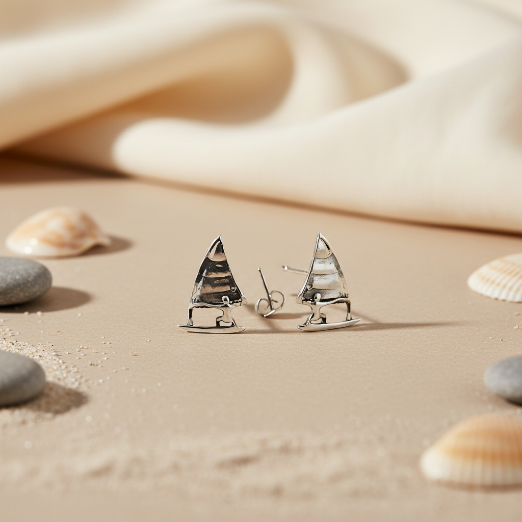 Silver Sailboat Stud Earrings for Women | Fashion Jewelry