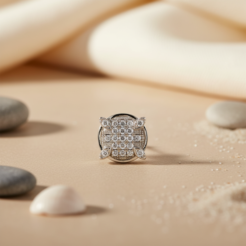 Silver Diamond Stud Earrings | Square Cut | For Women