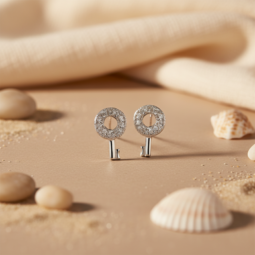 925 Silver Cubic Zirconia Key Earrings for Women | Dazzling Jewelry