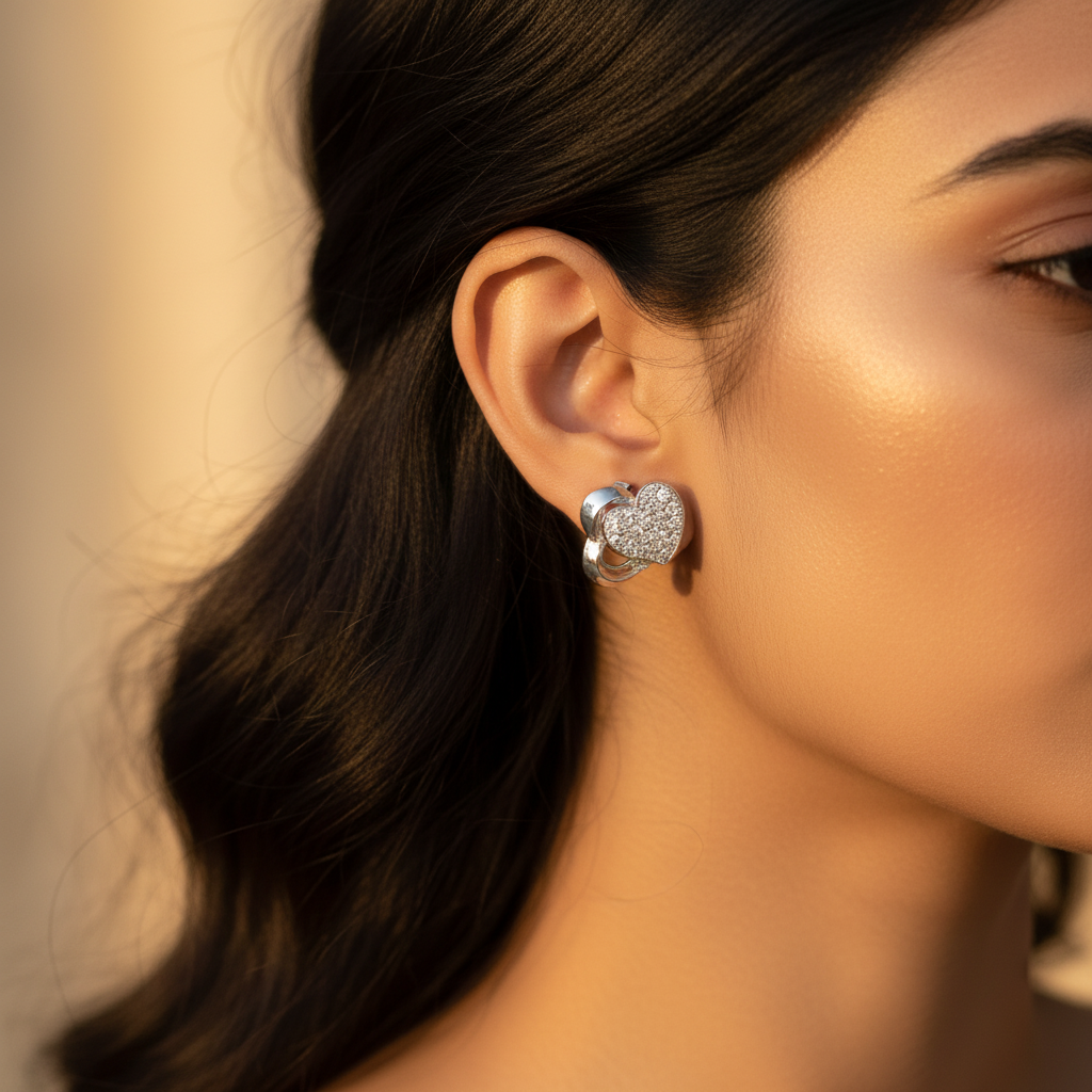Silver Heart Stud Earrings for Women | Dainty Daily Jewelry