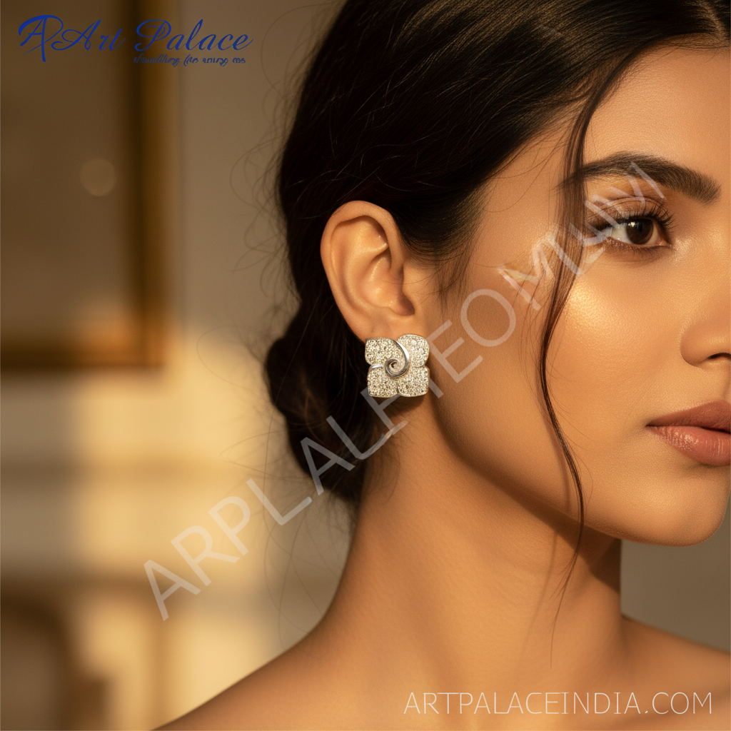 Silver stud earrings with cubic zirconia | women's jewelry gift