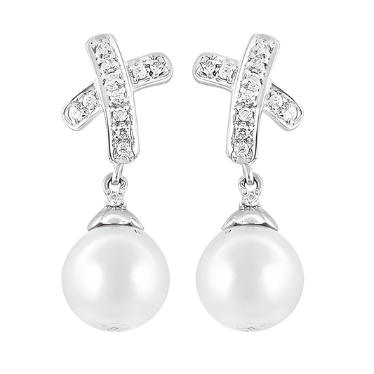 Feminine Unique Design Cubic Zirconia & Pearl Gemstone Silver Earring