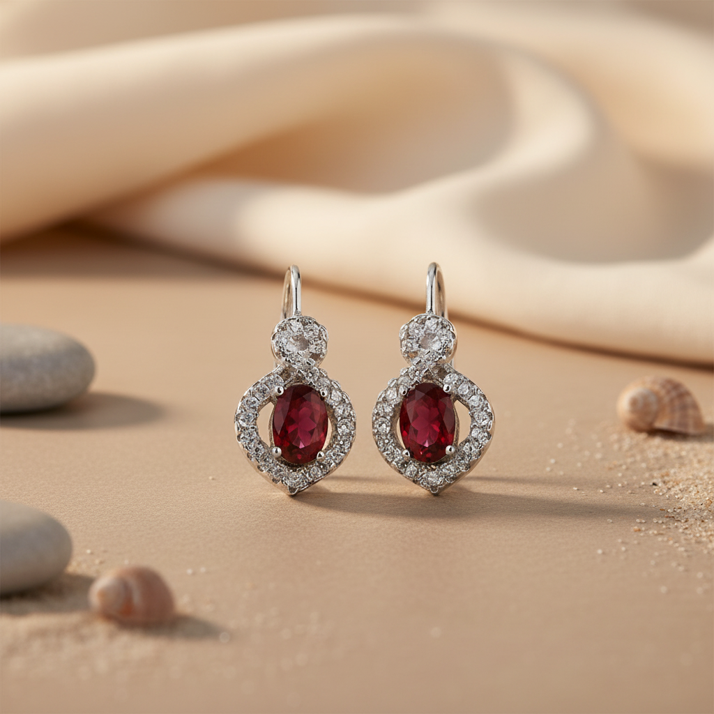 Silver Ruby Earrings for Women | Gemstone Jewelry Gift