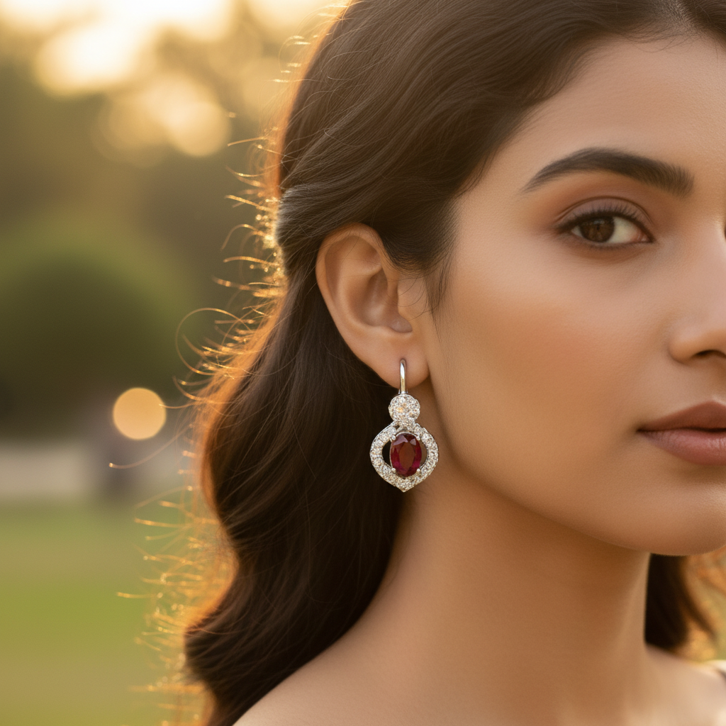 Silver Ruby Earrings for Women | Gemstone Jewelry Gift