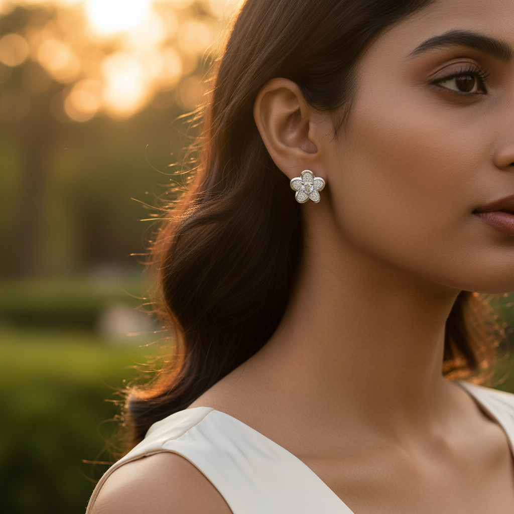 925 Silver Floral Earrings with CZ | Women's Jewelry Gift