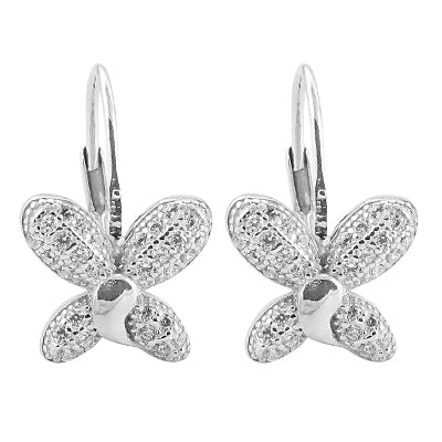 Silver flower earrings with cubic zirconia | women's jewelry gift