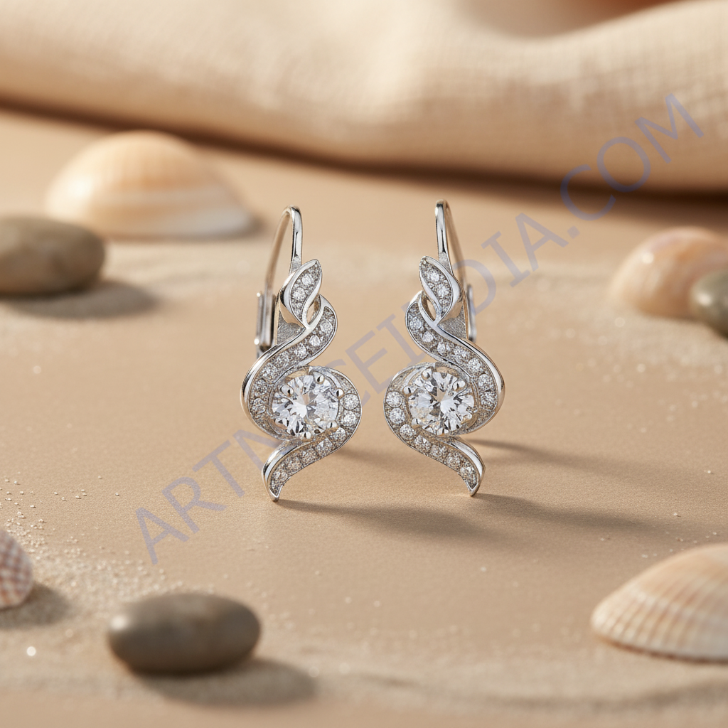 925 silver cubic zirconia leverback earrings for women | gift