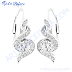 Load image into Gallery viewer, 925 sterling silver leverback earrings with clear cubic zirconia stones.
