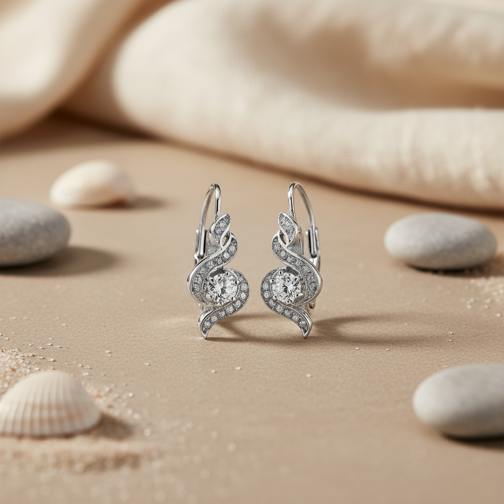 925 Silver Cubic Zirconia Leverback Earrings for Women | Gift