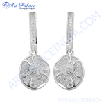 Load image into Gallery viewer, 925 sterling silver floral drop earrings with detailed textures, perfect for everyday wear.
