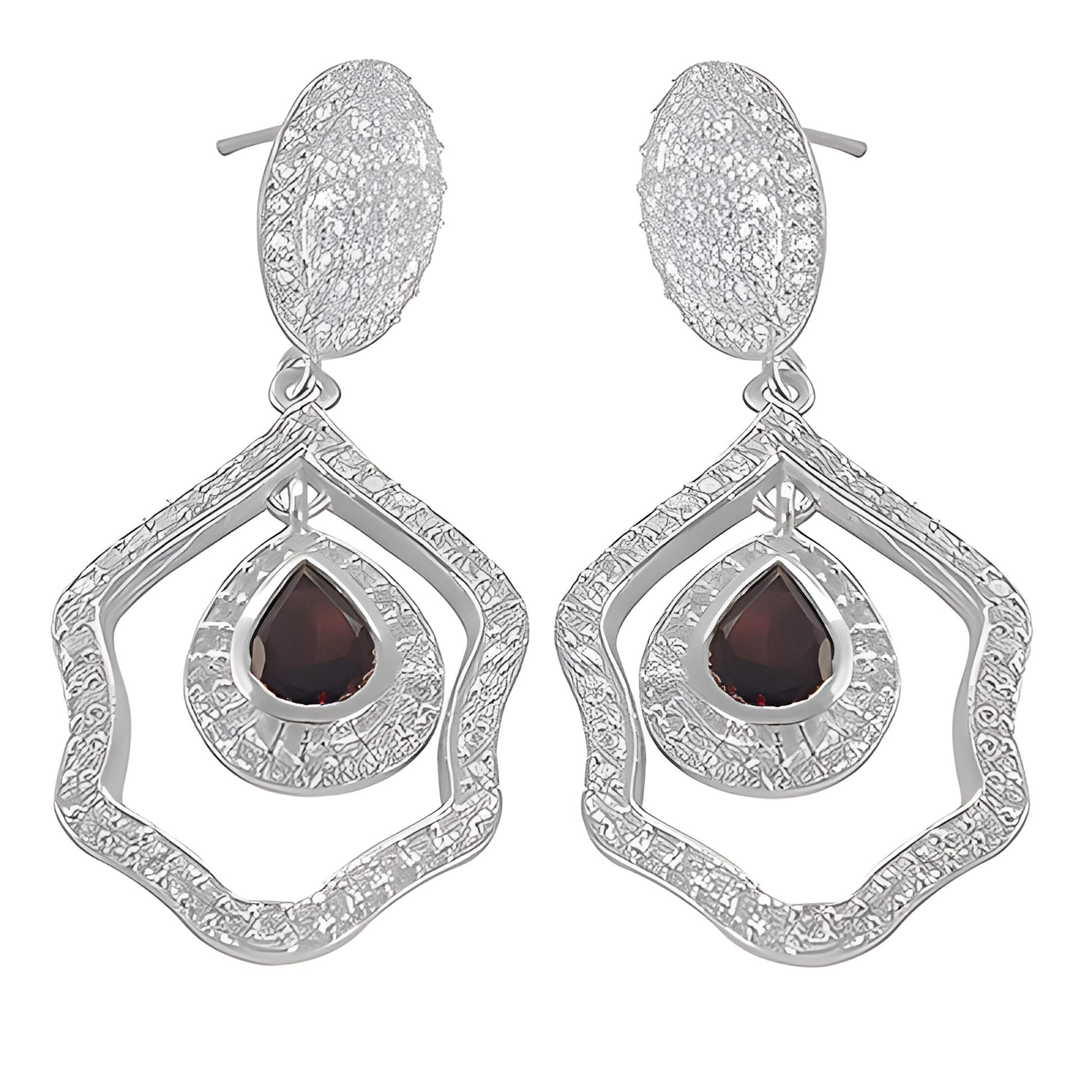 CZ & Garnet Gemstone Silver Earring