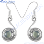 Load image into Gallery viewer, 925 sterling silver dangle earrings with a swirl design and a green gemstone center for women.
