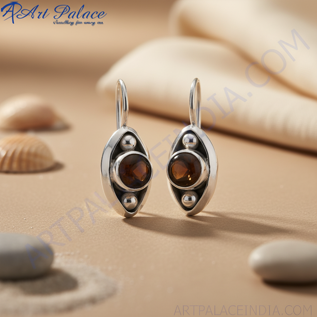 925 silver brown gemstone drop earrings for women | gift
