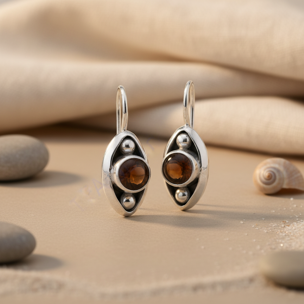 925 Silver Brown Gemstone Drop Earrings for Women | Gift