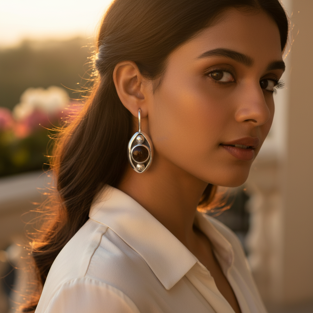 925 Silver Brown Gemstone Drop Earrings for Women | Gift