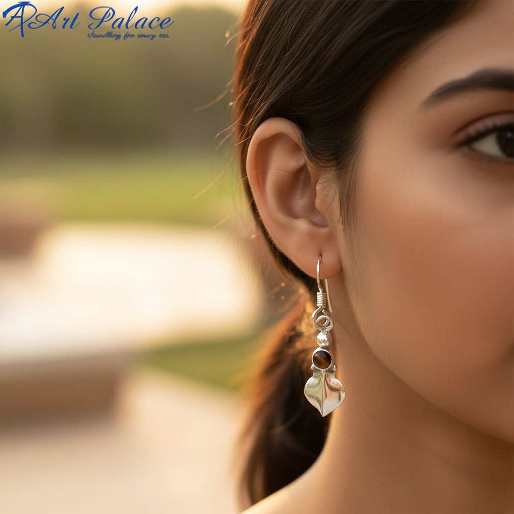 925纯银虎眼石叶子耳环 | 女士珠宝礼品