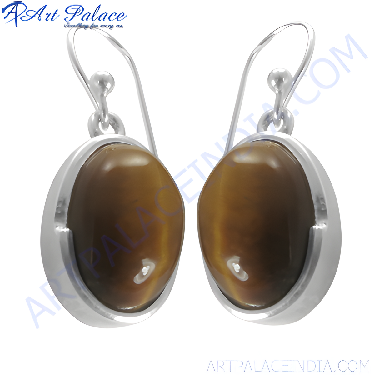 925 sterling silver dangle earrings featuring oval shaped tiger eye gemstones