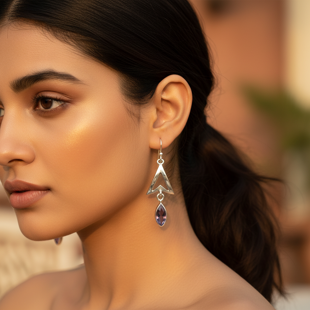 925 Silver Amethyst Drop Earrings for Women | Dangle Jewelry