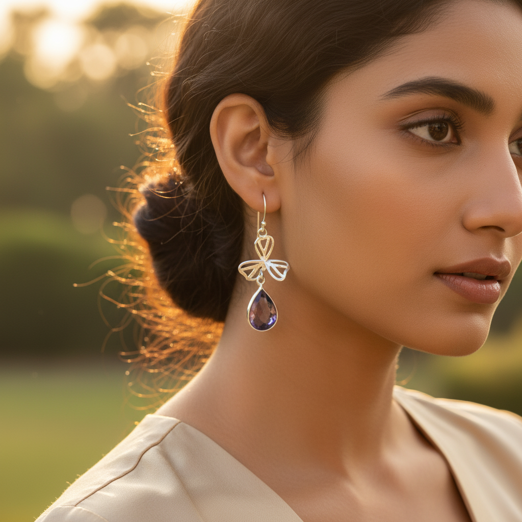 925 Silver Amethyst Drop Earrings for Women | Gemstone Jewelry