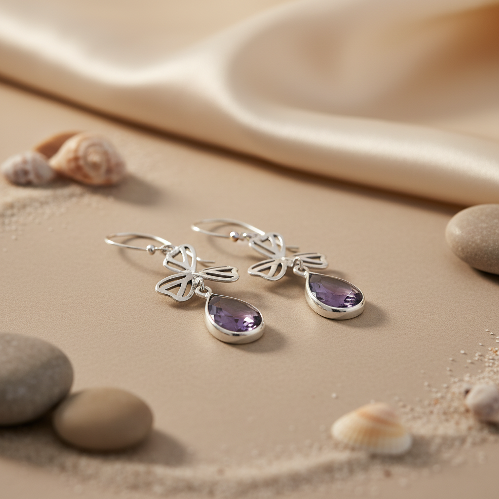 925 silver amethyst drop earrings for women | gemstone jewelry