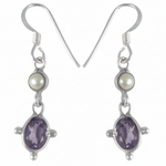 将图像加载到图库查看器中， 925 Silver Amethyst &amp; Pearl Drop Earrings for Women | Gift
