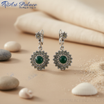 Load image into Gallery viewer, 925 Sterling Silver Green Stone Earrings for Women | Floral Design
