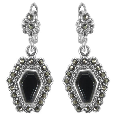 925 Silver Black Onyx Marcasite Earrings for Women | Gift